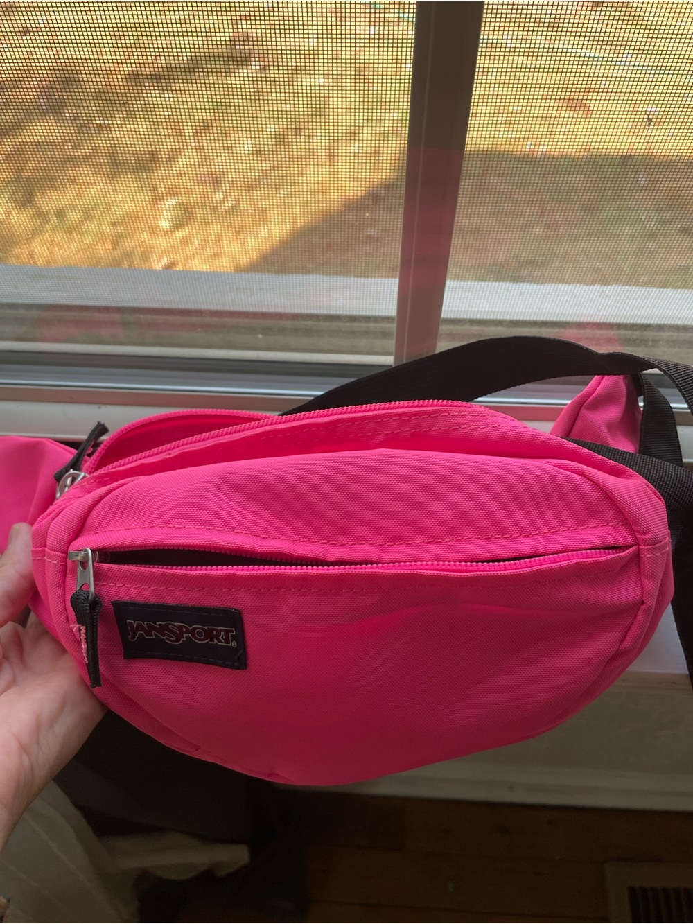 Jansport Bright Pink Waist Pack with Black Strap